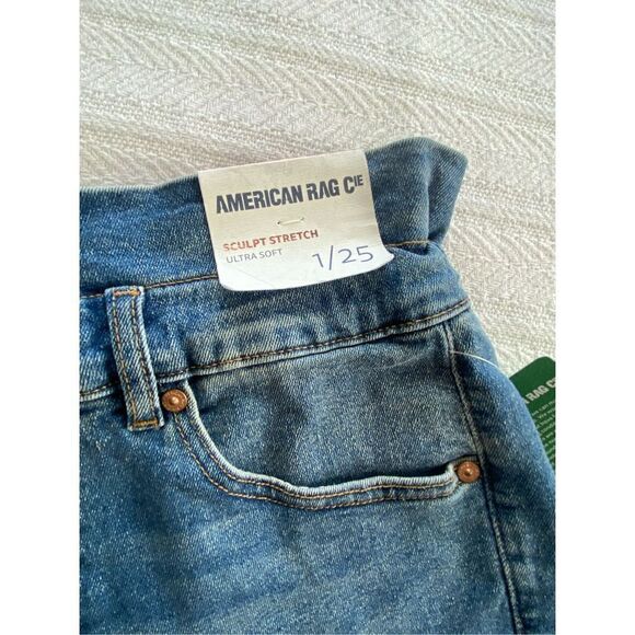 AMERICAN RAG  JUNIORS 1/25 PAPER BAG WAIST SHORTS MEDIUM WASH - Picture 2 of 11